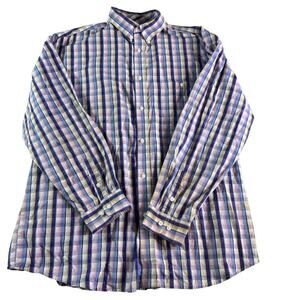 Wrangler 20X Mens XXL Plaid Button Down Western Shirt Longhorn Logo Cotton